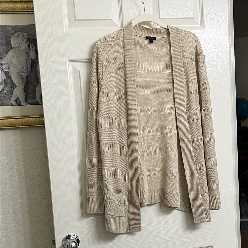 Talbots Light Tan Knit Cardigan 100% Linen